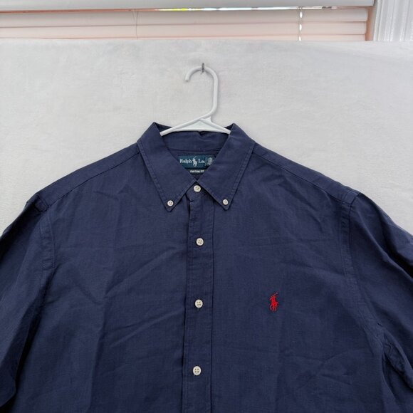 Polo Ralph Lauren Shirt Mens XL Blue Silk Linen Custom Fit Pony Button Down - Picture 2 of 9